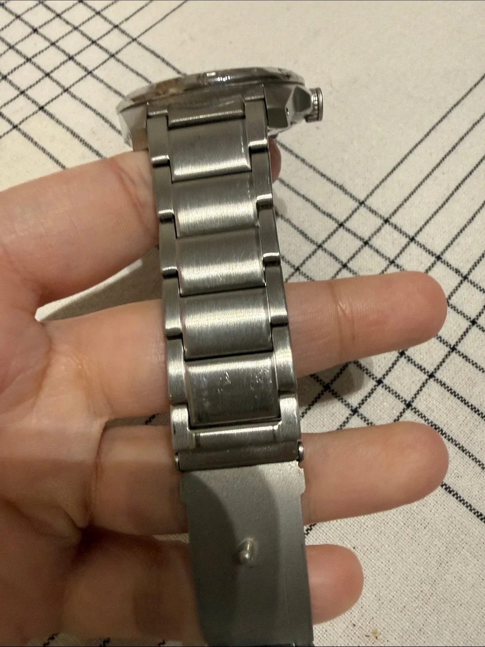Fossil Silver Watch with White Dial and Blue Subdials
